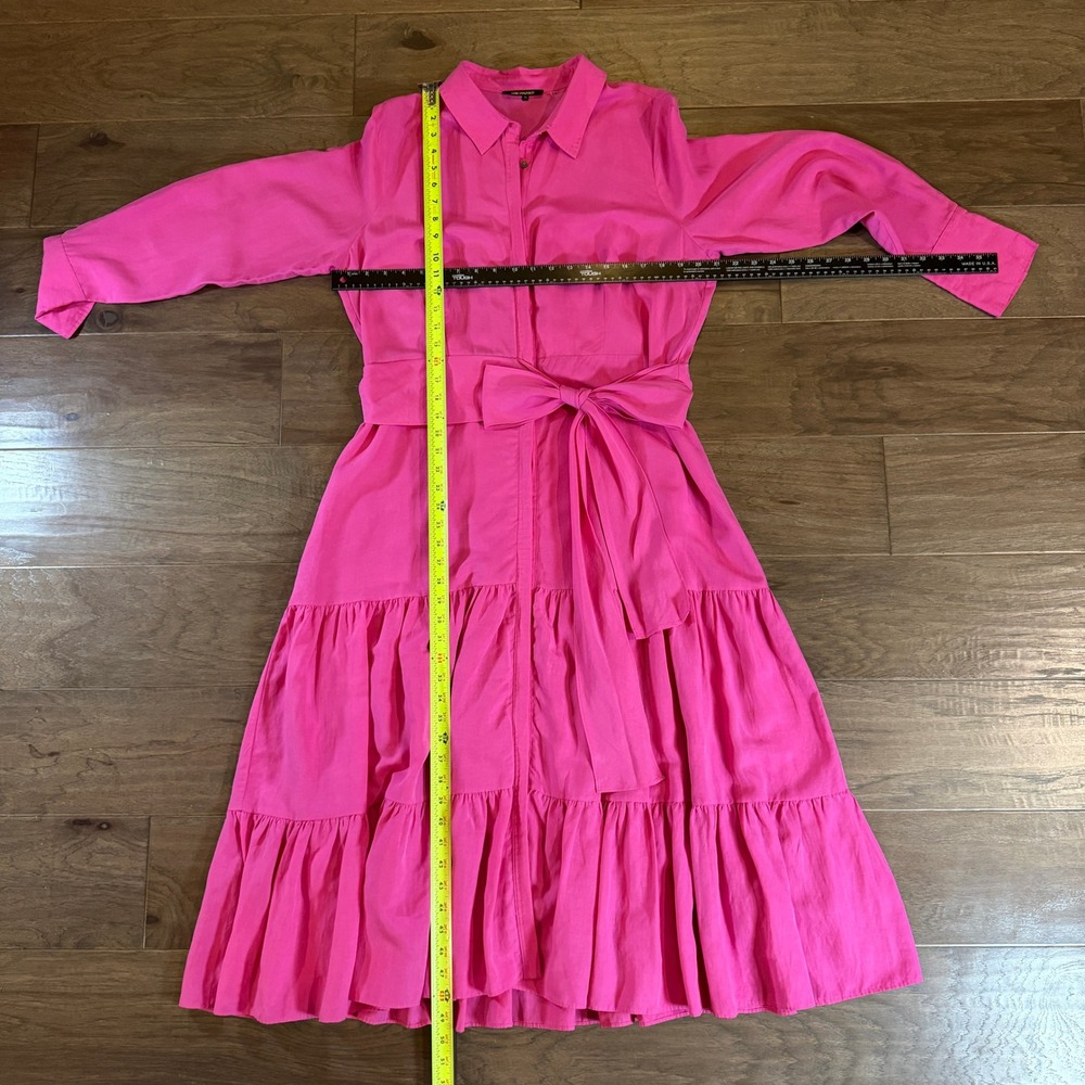 Kobi Halperin Pink Tencel Linen Tiered Midi Shirt Dress XL Hot Pink Long‎ Slv - Picture 6 of 8